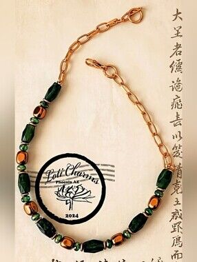 Large Genuine Green Jade Barrel, Picasso Bead, And Gold Nugget Bead Necklace